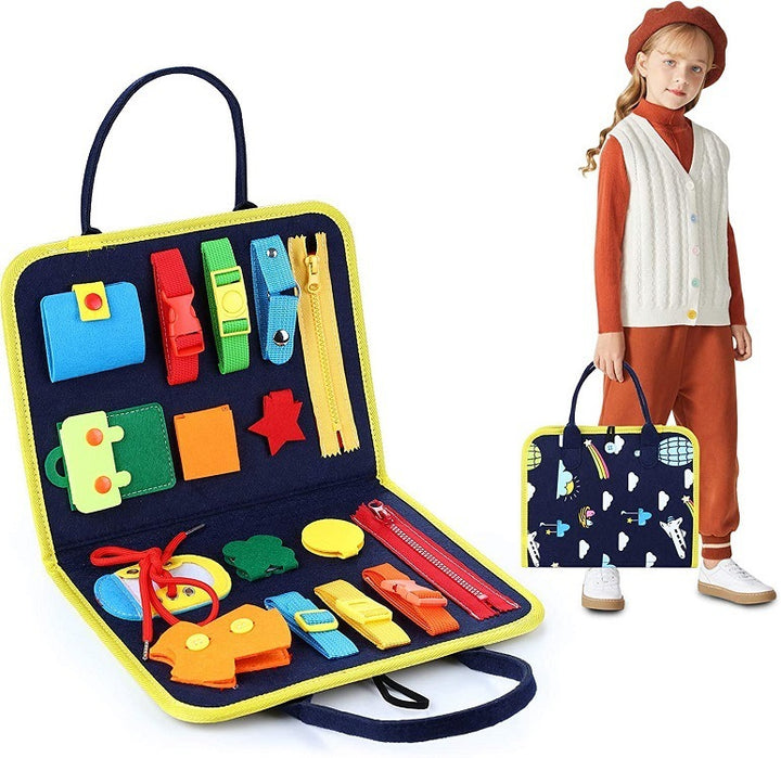 Ny travel bok Children's Busy Board Dressing and Buttoning Learning Baby Tidlig utdanning Førskolesensorisk læringsleketøy