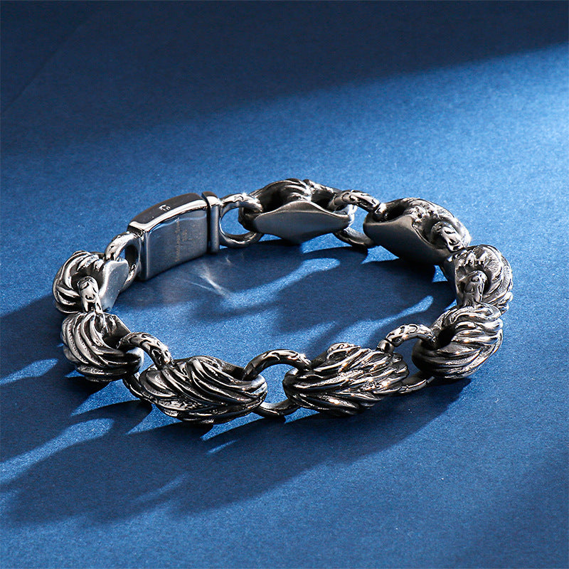 Vintage Korean Style Male Titanium Steel Leaf Bracelet