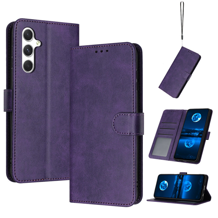 Mobile Phone Leather Case Solid Color Calf Pattern Card Wallet