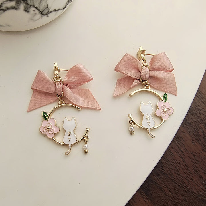 Kreativer Bowknot Drop Öl Imitation Perlen Sternblume Kätzchen Ohrringe