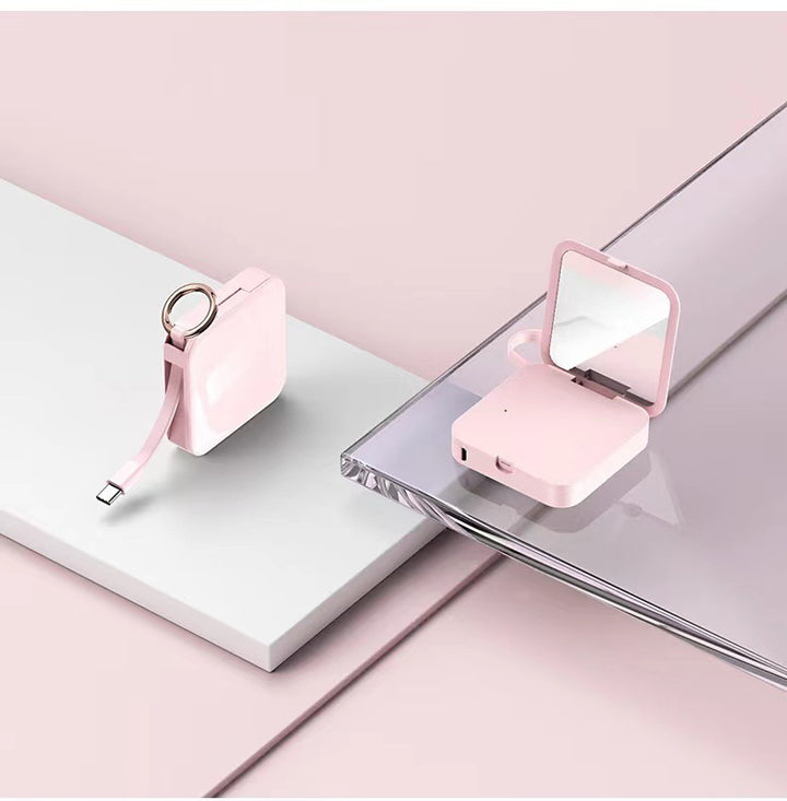 Mini Keychain Comes With Wire Diamond-encrusted Beauty Mirror Mobile Charging Bank