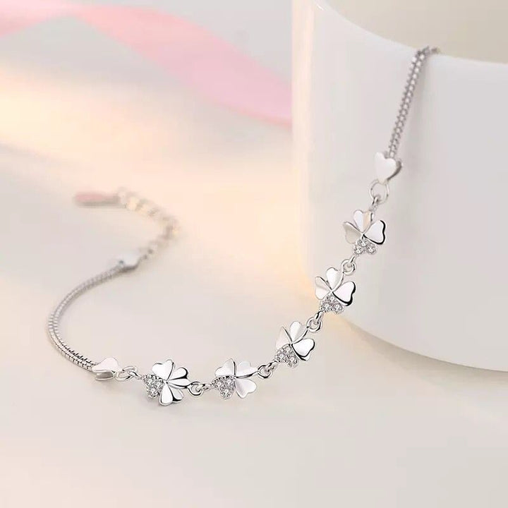 Lucky Clover Clover Silver Pulsed Micro Rhinestone 925 Jewelry Japanese and Corean Simple Fashion