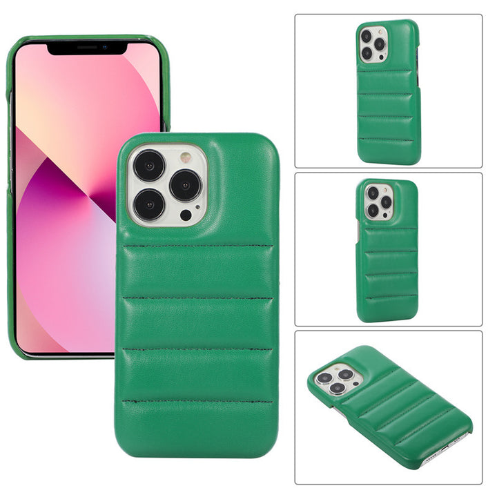 Instagramレザーダウンジャケット電話ケースシンプルソリッドカラー