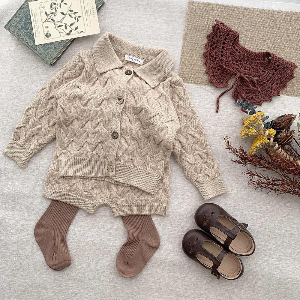 Baby europäischer und amerikanischer Unisex -Stil Twist Strickjumper Set