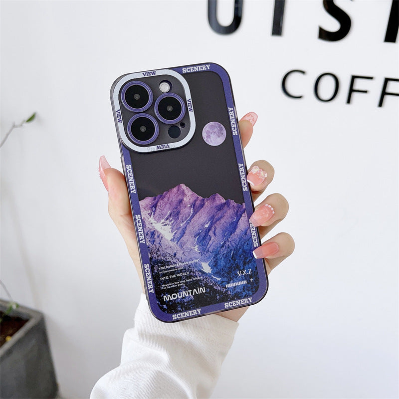 New Dark Purple Apple 14 Phone Case Landscape Mountain Peak