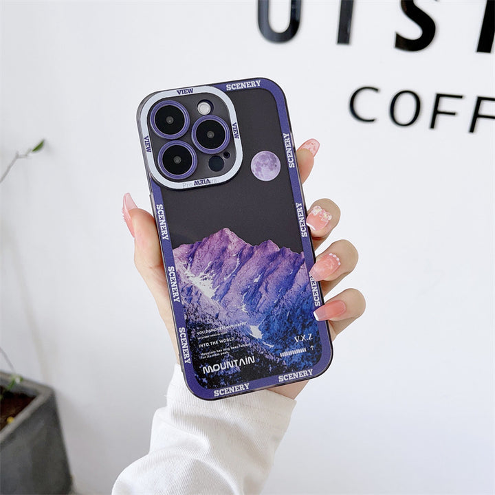 Nowy ciemny fioletowy Apple 14 Case Case Landscape Mountain Peak