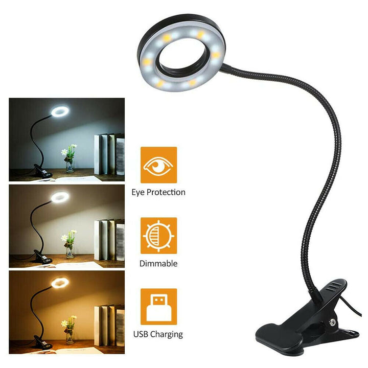 Clip en la lámpara de escritorio LED brazo flexible USB Estudio regañable Licencia de mesa de lectura nocturna