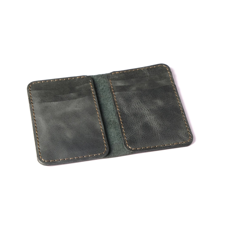 Vertical handmade leather wallet Dark Green