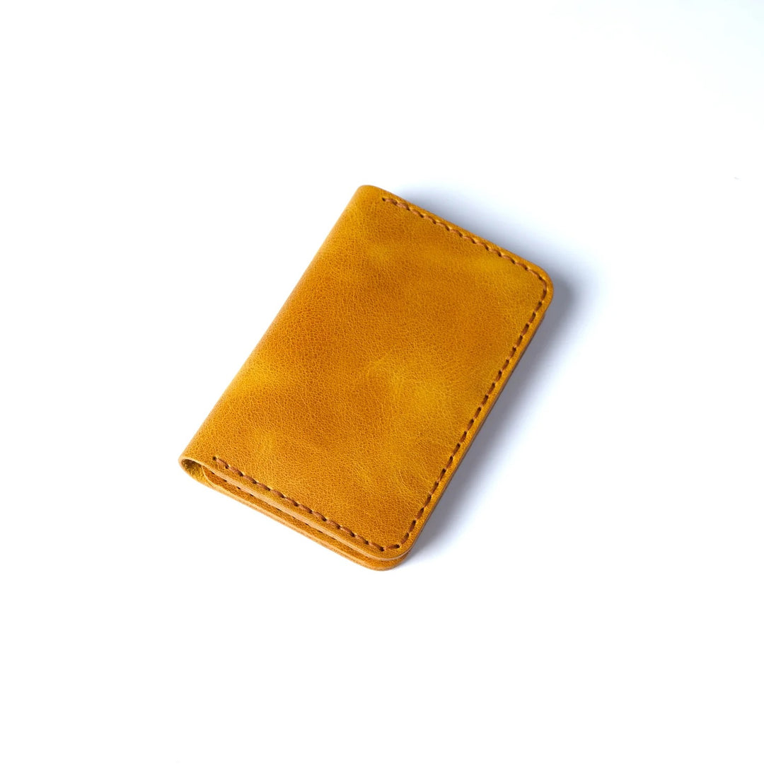 Vertical handmade leather wallet Camel