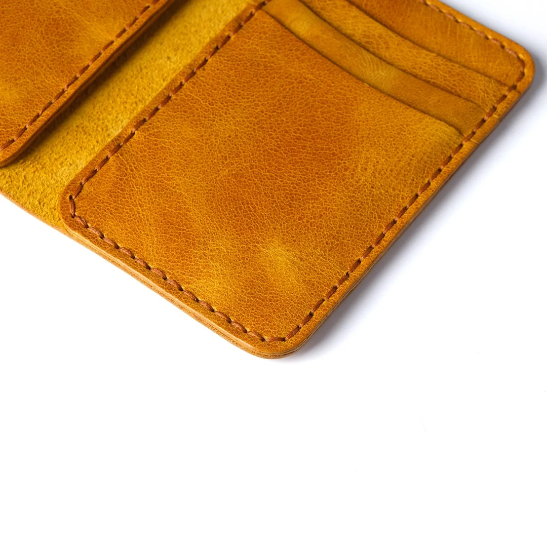 Vertical handmade leather wallet Camel