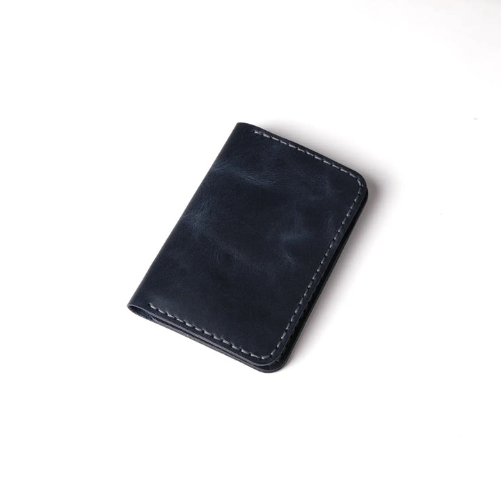 Vertical handmade leather wallet Blue
