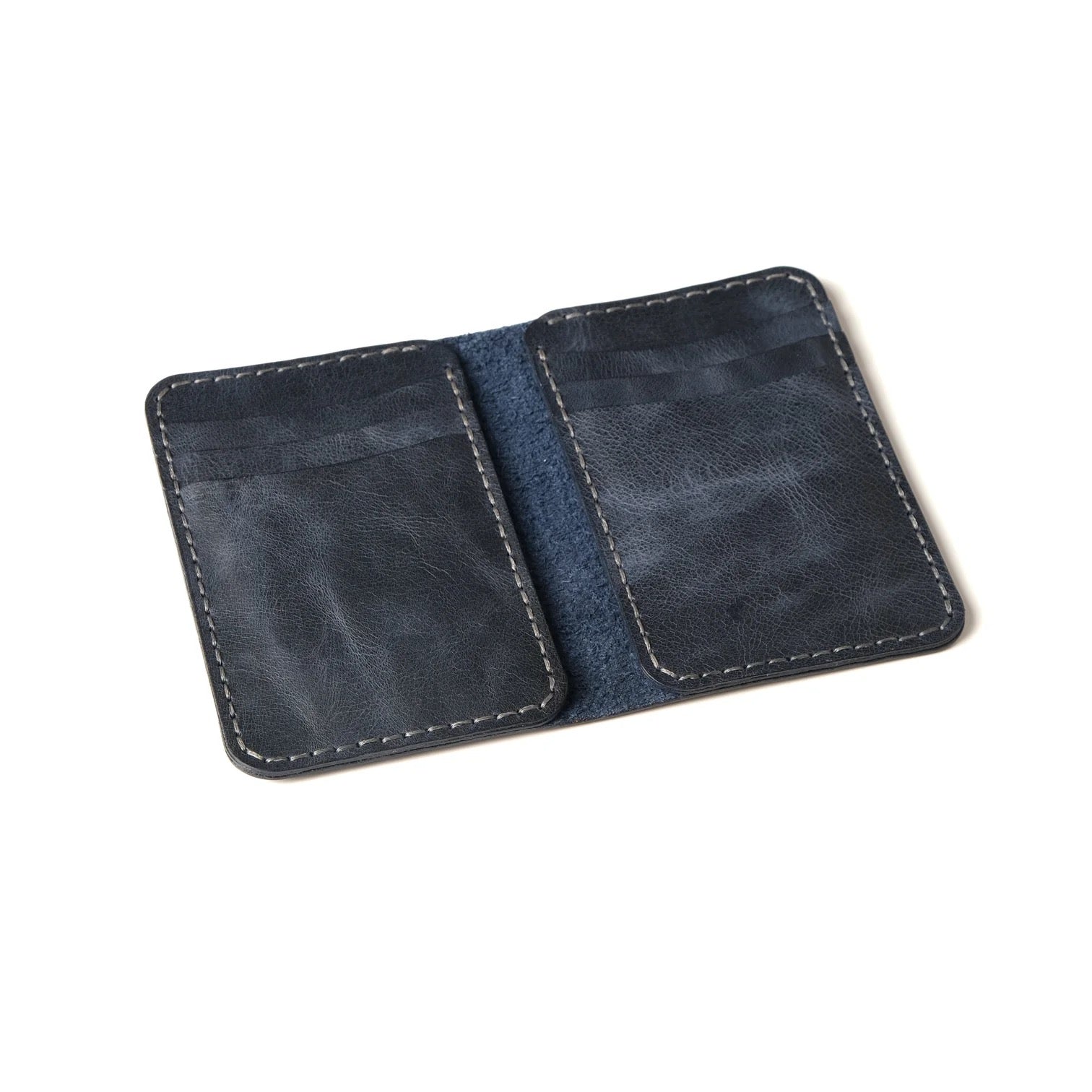 Vertical handmade leather wallet Blue