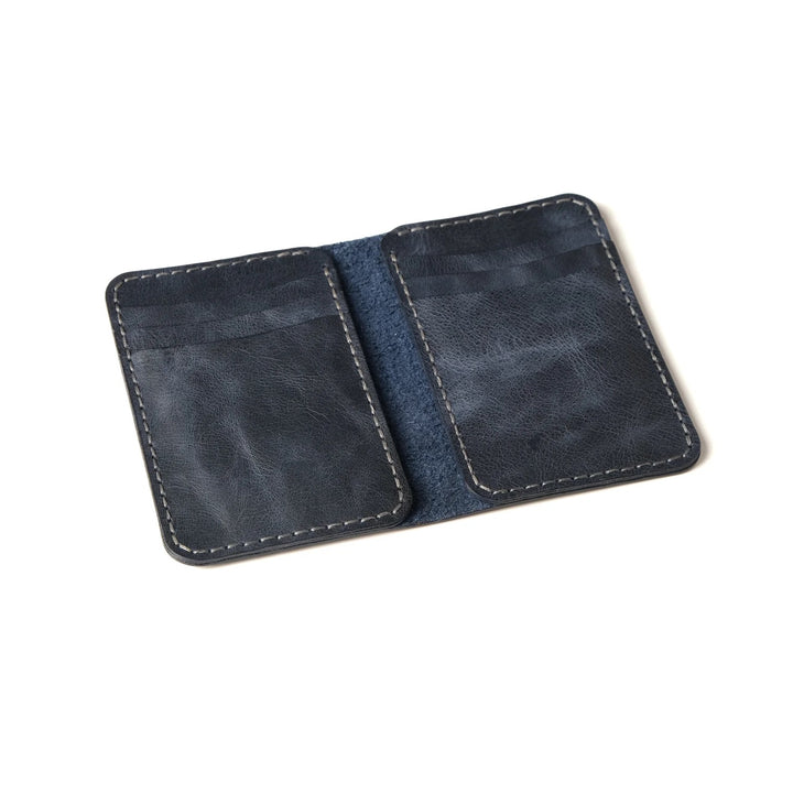 Billetera de cuero hecha a mano vertical azul