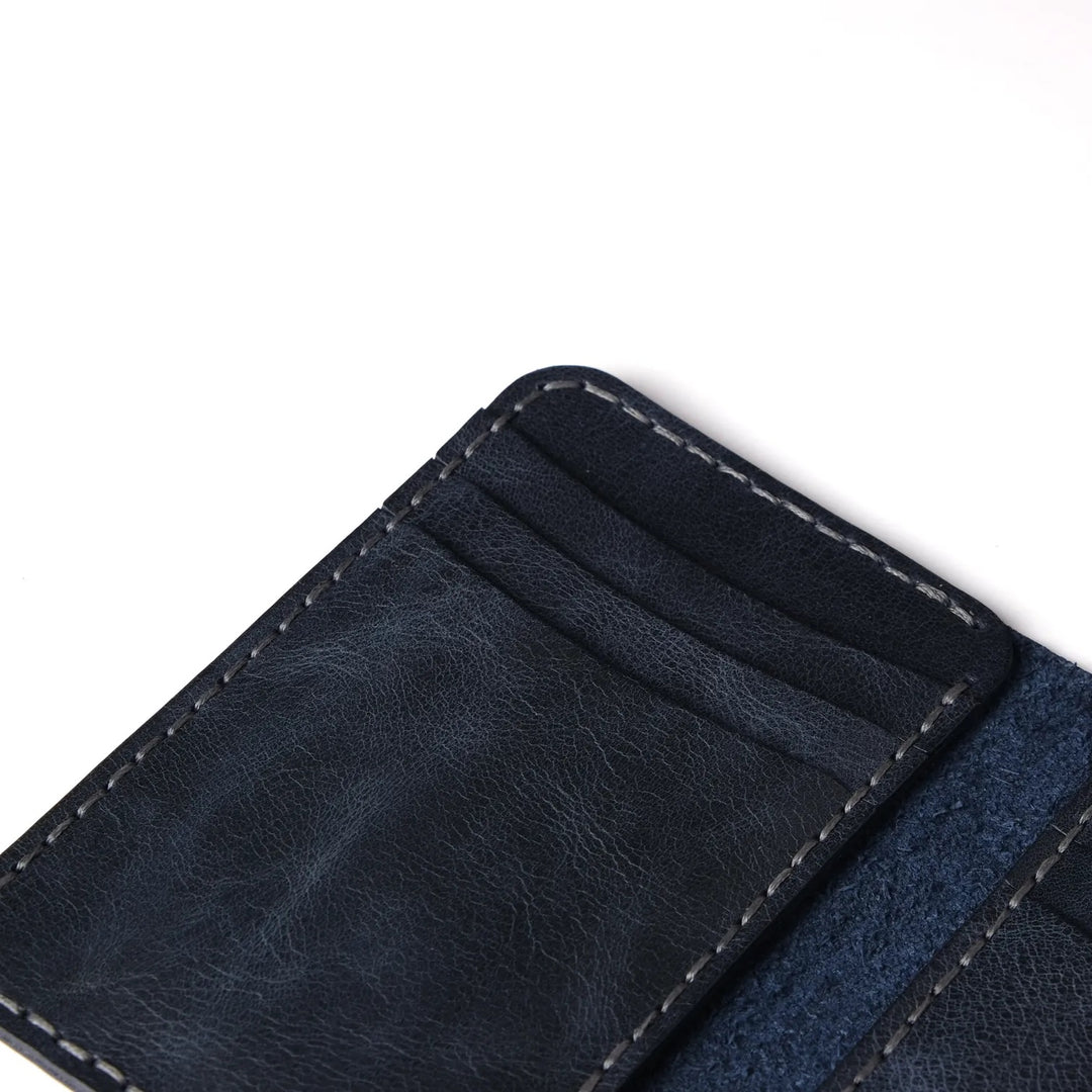 Vertikale handgefertigte Lederbrieftasche Blau