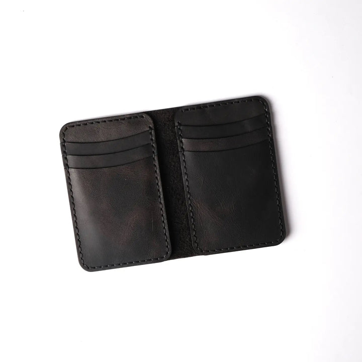 Vertical handmade leather wallet Black