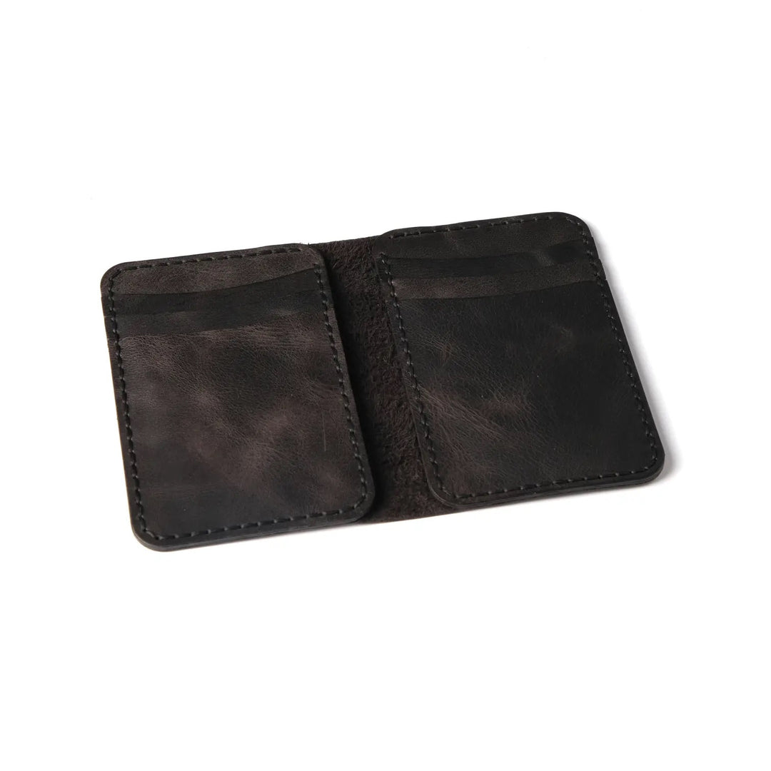 Vertical handmade leather wallet Black
