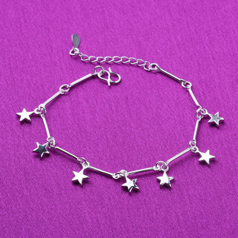 Women's Silver Anklet Bamboo Star Five-pointed Star Silver-plated Bracelet