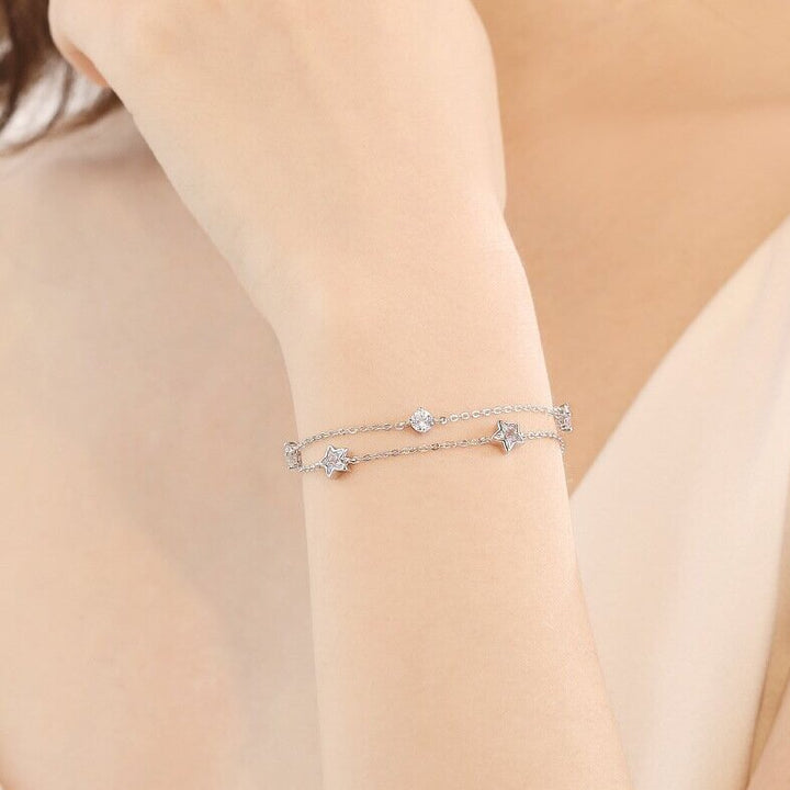 Bracelete de estrela de círculos duplos diamante azul feminino