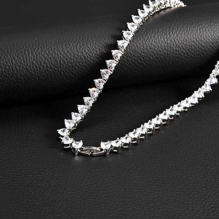Loving Heart Zircon Tennis Chain Hip Hop Alloy Diamond-embedded Necklace