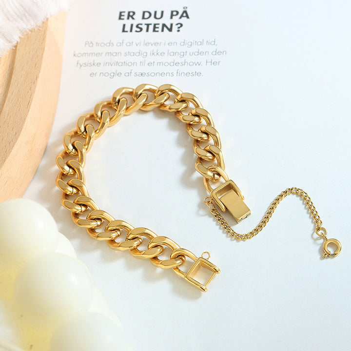 Bracelet de boucle à chaîne épaisse style hip hop titane en acier en or bijoux entièrement correspondant