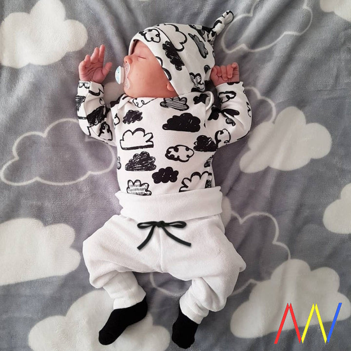 3 pcs recién nacido baby boy set de ropa de nube de algodón blanco blanco