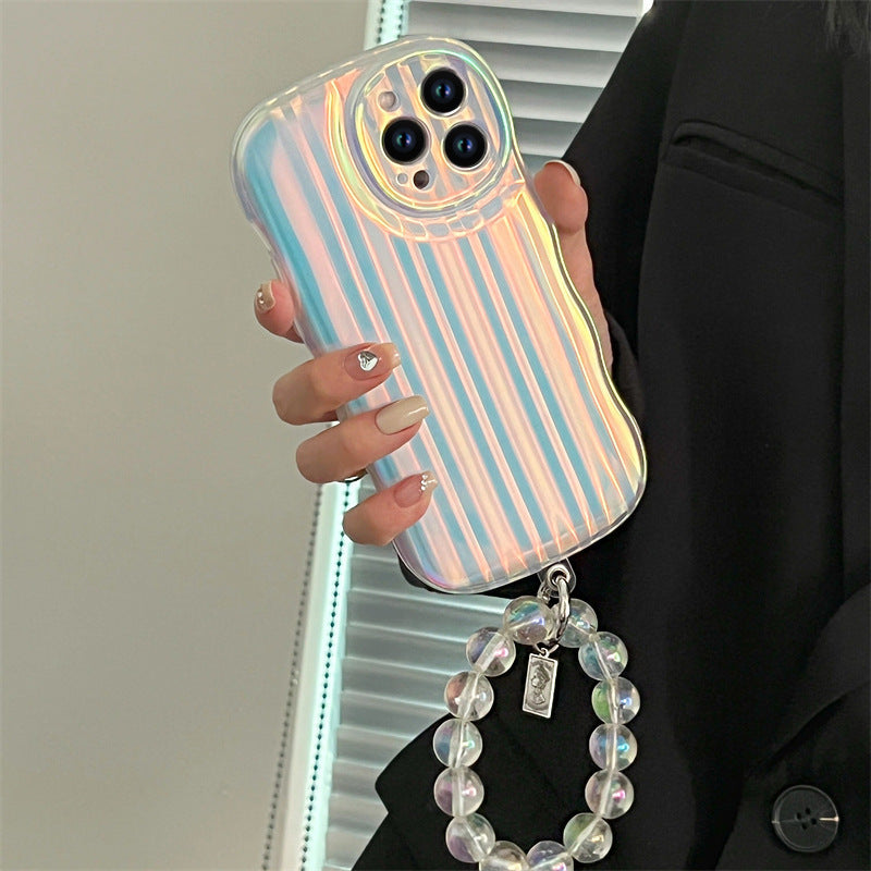 Laser Wave Silicone Phone Case Gradient Laser Stripes Bracelet Case voor iPhone 14 13 12 11 Pro Max Plus Bead Chain