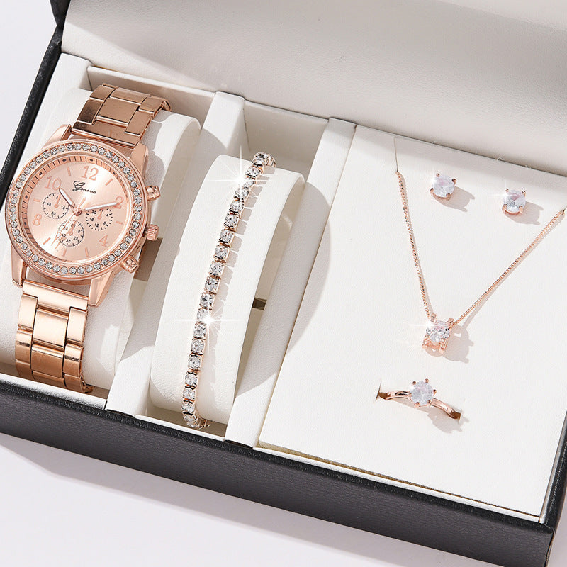 Dames met drie ogen quartz diamant-ingebedde horloge