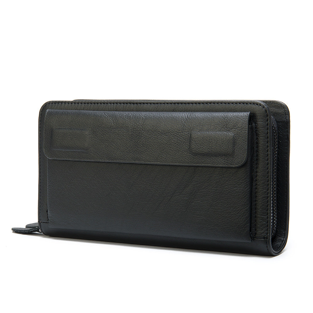 An chéad chiseal cowhide clutch sparán zipper ciseal dúbailte