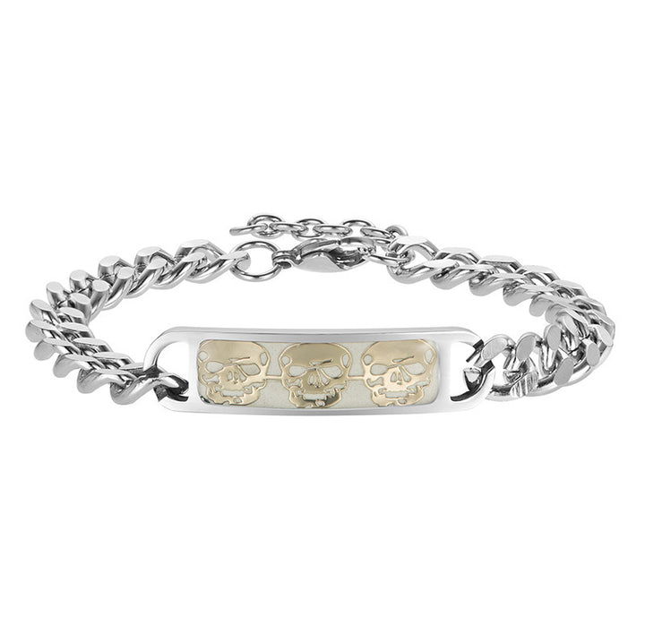 Brazalete de acero de titanio luminoso cráneo