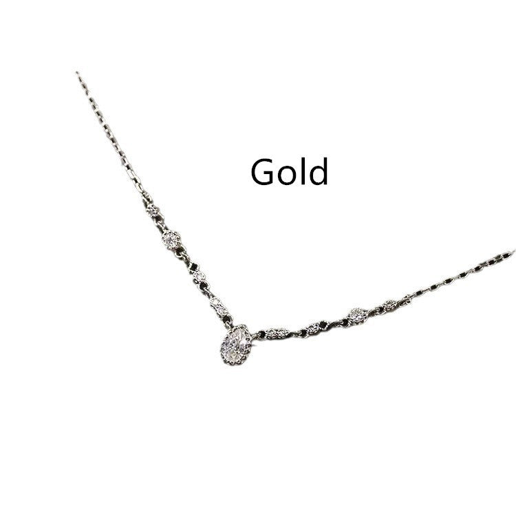 Retro Classic Sterling Silver Water Drop Stitching Necklace For Women
