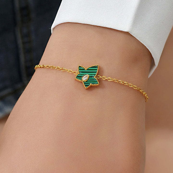 Koreanischer Stil Titanium Stahl Malachit Armband 18K Gold Nicht vervollständigtes luxuriöses Mode-Edelstahl-Armband Female
