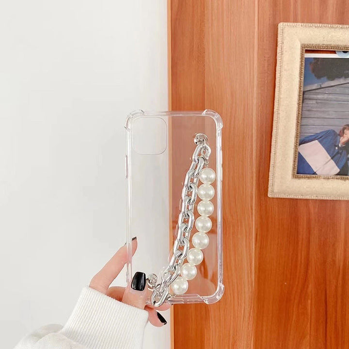 Étui de téléphone transparent de grande perle de perle à main
