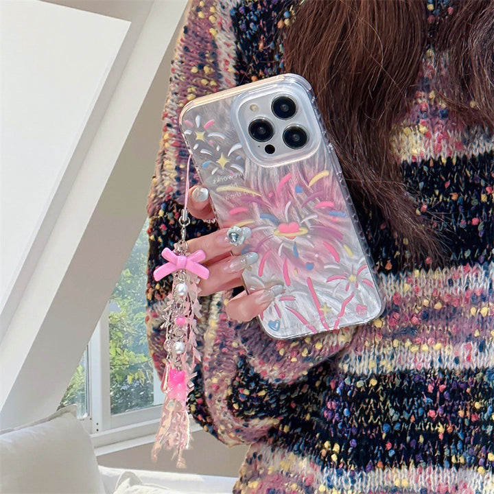 Double-layer Printed Feather Yarn Love Fireworks Phone Case