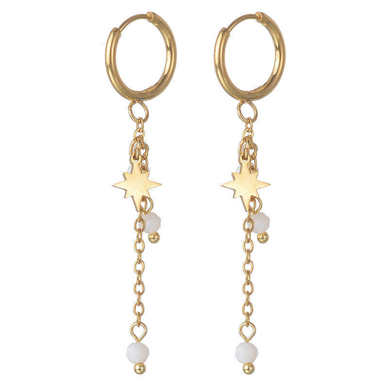 Französische Stil farbiger Perlen acht Punkte Sterne Lange Quastenohrringe