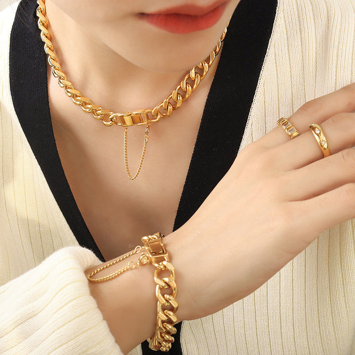 Bracelet de boucle à chaîne épaisse style hip hop titane en acier en or bijoux entièrement correspondant