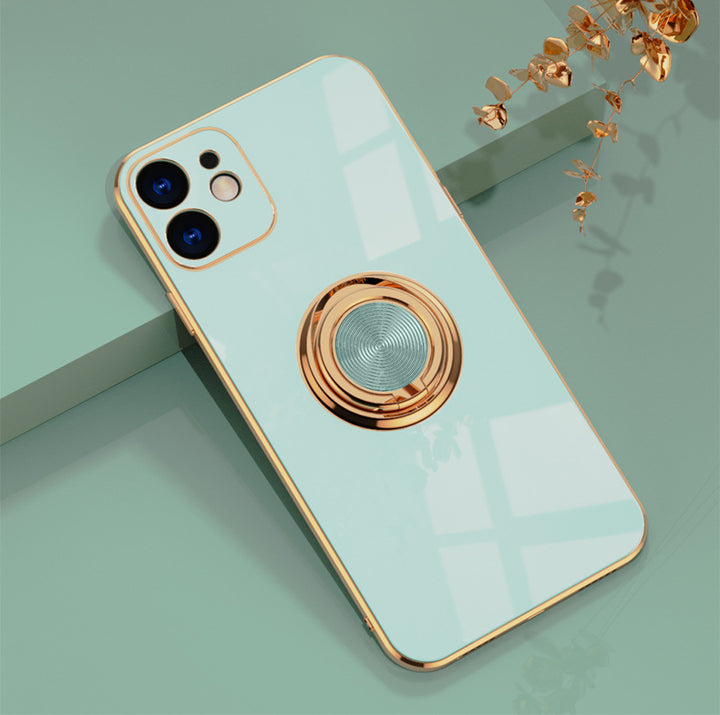 Auto Electroplating Solid Color Ring Phone Case