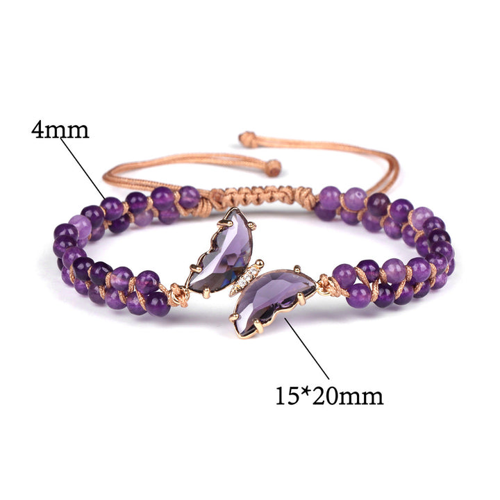 Light Luxury Double-layer Woven Bracelet Natural Stone Beads Butterfly Pendant Girlfriends Pull Handle