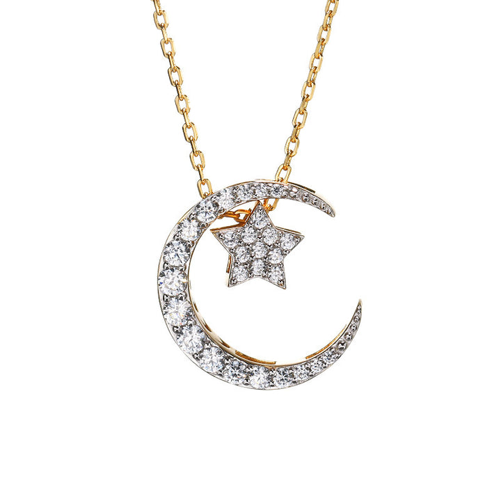 Женское серебряное серебряное серебряное колье с двумя пентаграммами полное бриллиантовое ожерелье