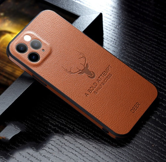 حافظة هاتف محمول مقاومة للكسر بحافة مستقيمة من الجلد المحبب غطاء حماية من السيليكون