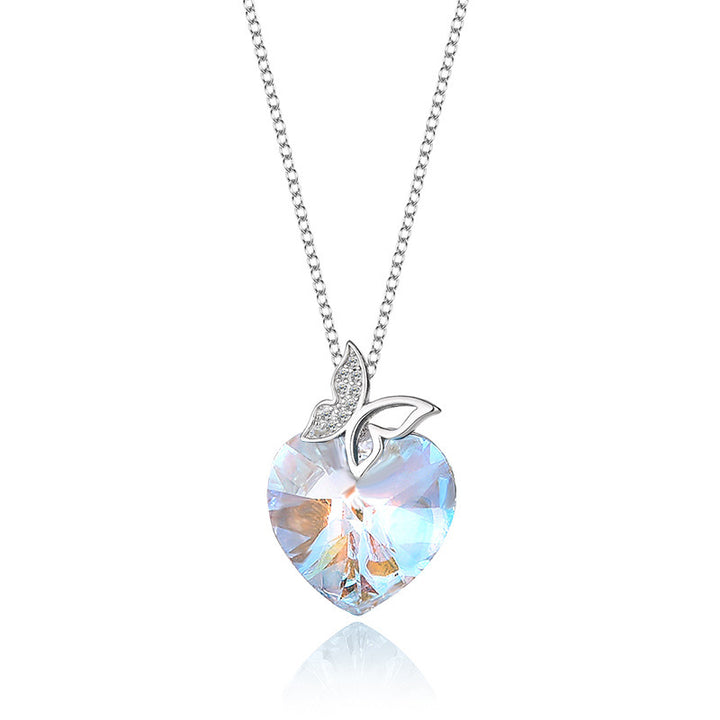 S925 Sterling Silver Crystal Butterfly Heart Pendant Necklace