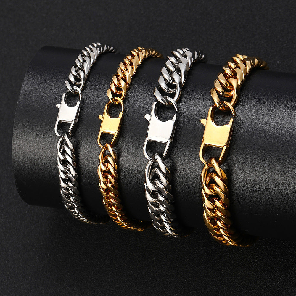 Hip Hop Stainless Steel Bracelet Titanium Steel Jeans Button Six-sided Grinding Chain