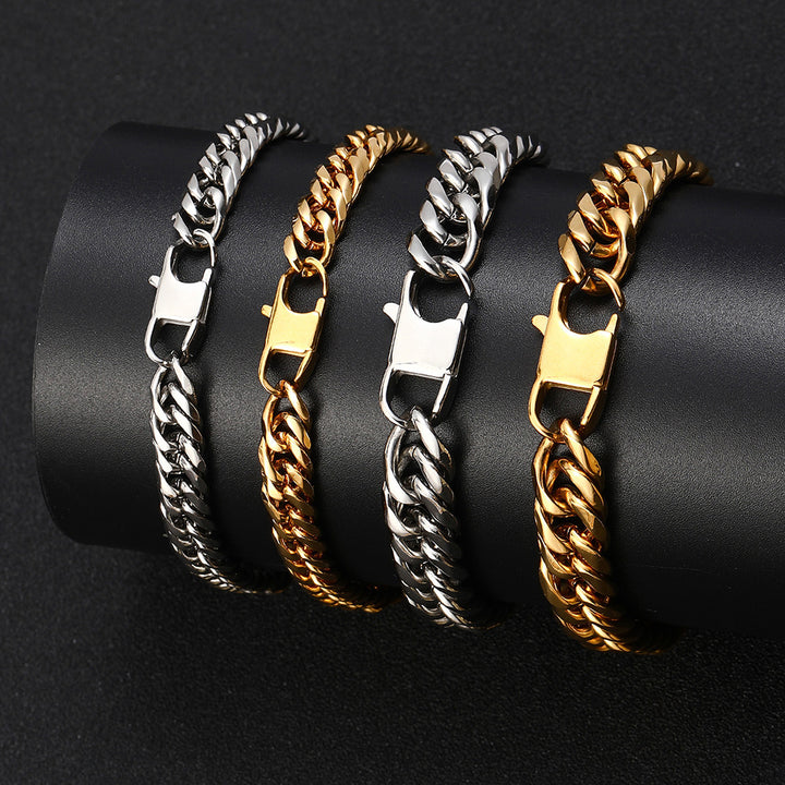 Hip Hop roestvrijstalen armband titanium stalen jeans knop zeszijdige slijpketting