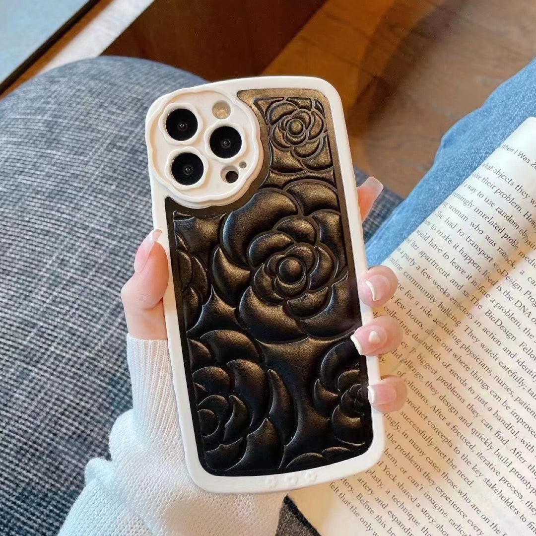 3D Camellia Soft Patch Leather Phone Case