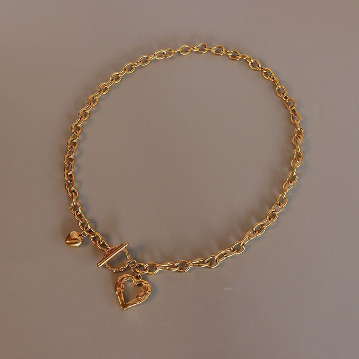 Französischer Stil Titanium Stahl 18K Gold Pfirsich Herz Halskette Frauen