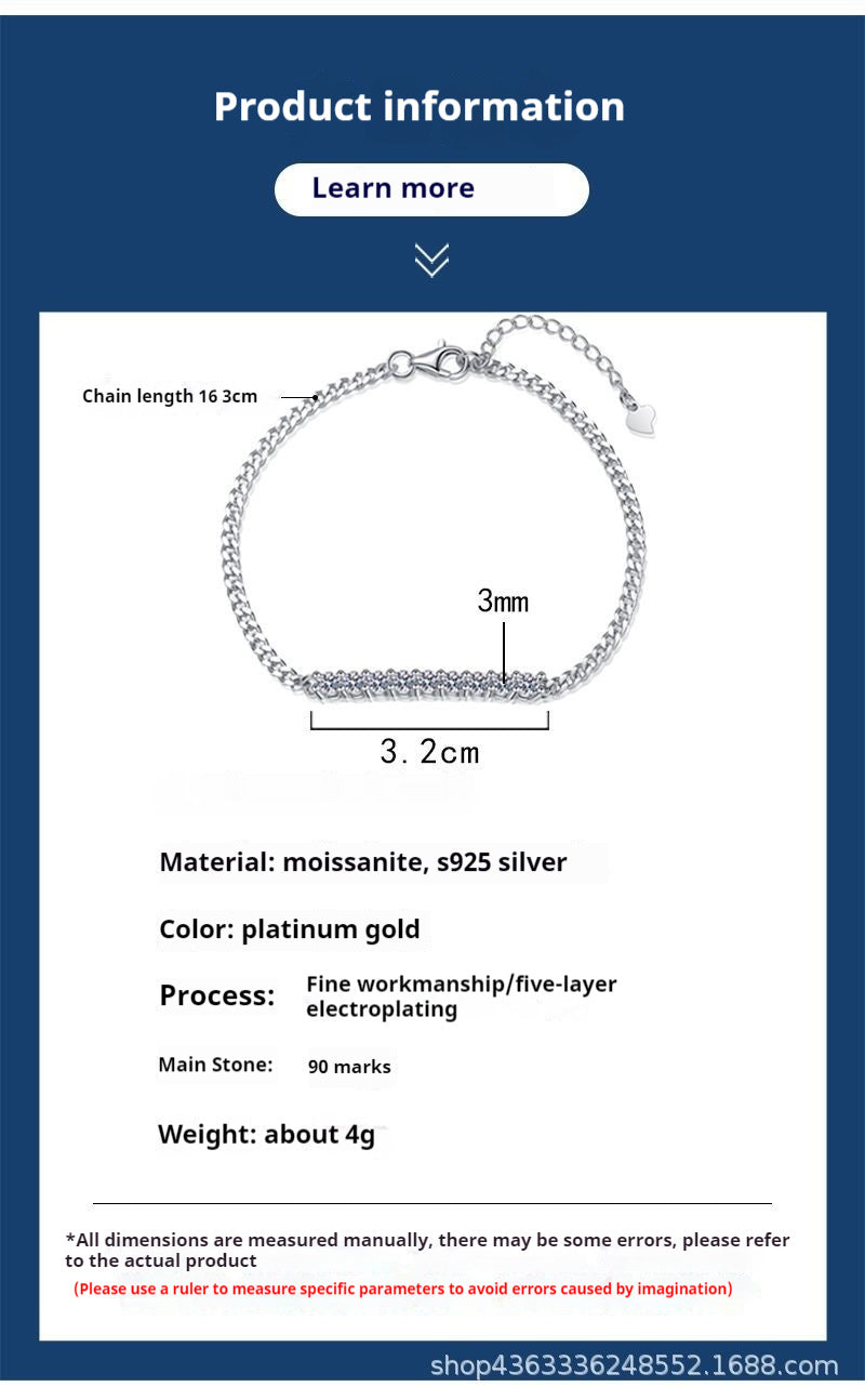 S925 Sterling Silver Cuban Moissanite Bracelet