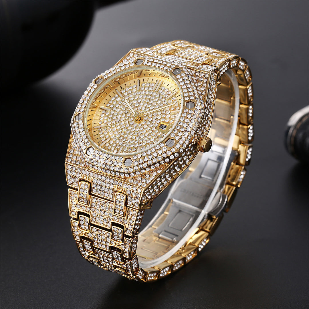 Fashion Rap Ice Hip Hop Full Diamond Diarm Dial Quartz Ceas pentru bărbați