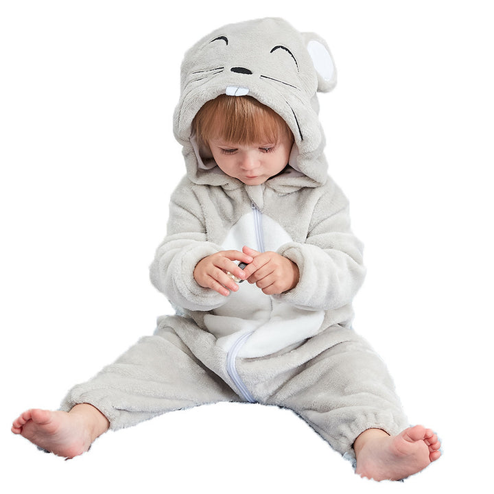 赤ちゃんジャンプスーツ新生児フランネル動物のロンパー