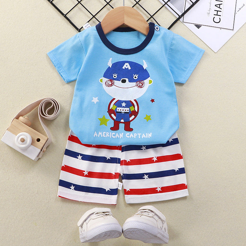 Summer Children's Short-sleeved Shorts Suit T-shirt Boys And Girls Baby Little Children's Clothing New