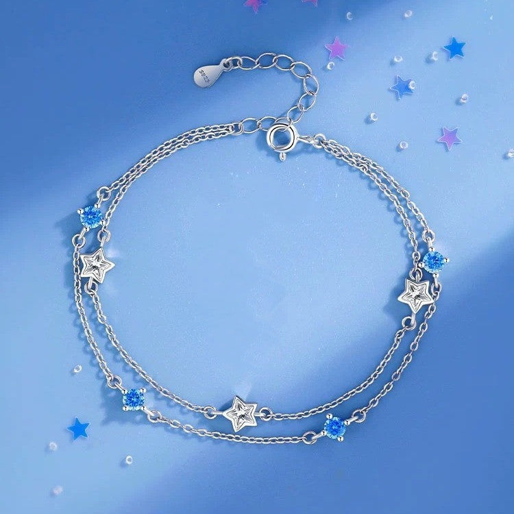 Bracelet étoile des doubles cercles diamant bleu de mode femelle