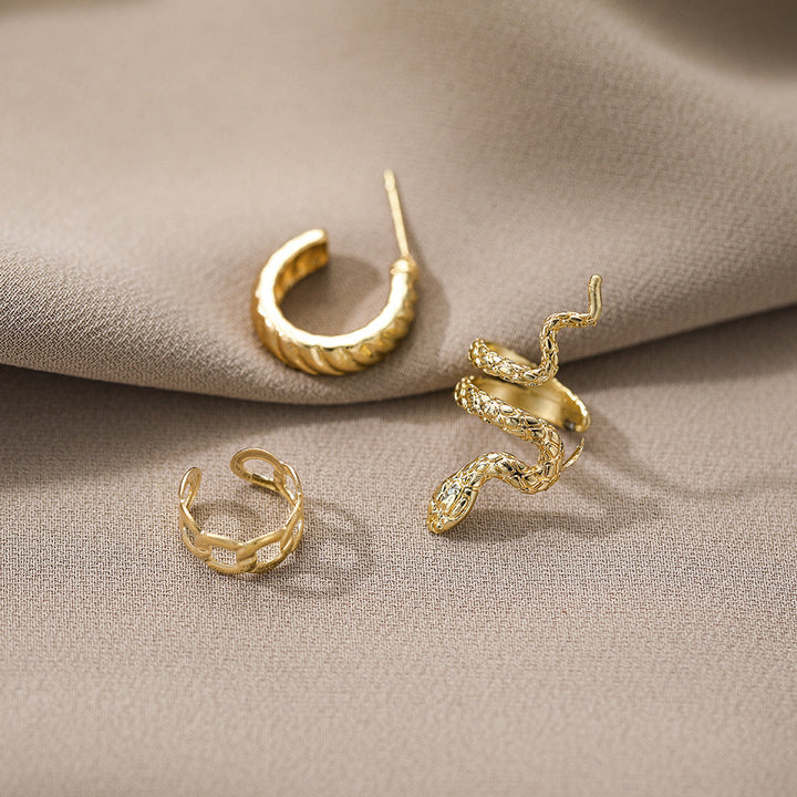 Retro yılan takım elbise saplama küpe üç parçalı set küpe kulaklıkları